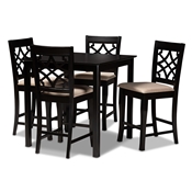 Baxton Studio Nisa Modern and Contemporary Sand Fabric Upholstered Espresso Brown Finished 5-Piece Wood Pub Set
